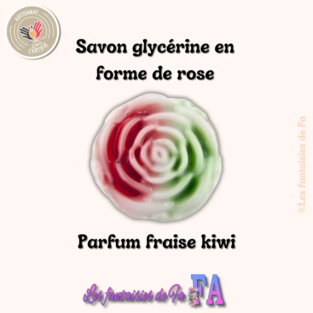 Savon glycérine en forme de rose à la fraise kiwi