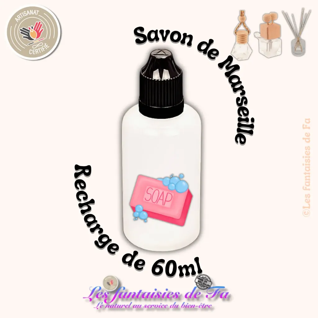 Recharge diffuseur de voiture et bâtonnets - Savon de Marseille (60ml)