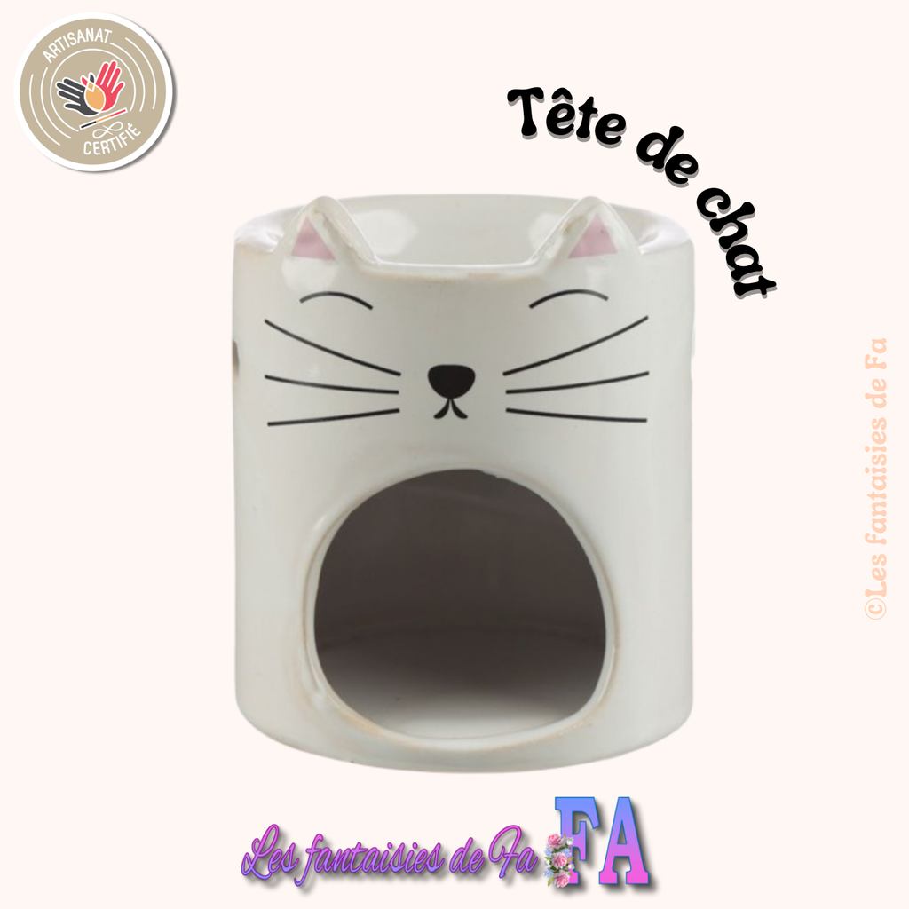 Bruleur en céramique - tête de chat blanc