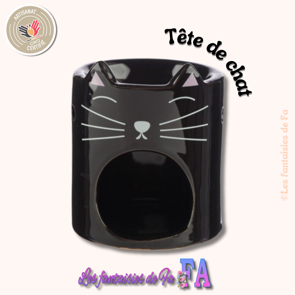Bruleur en céramique - tête de chat noir